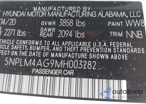 2021 Hyundai Elantra Sel z USA, uszkodzony, nr VIN 5NPLM4AG9MH003282